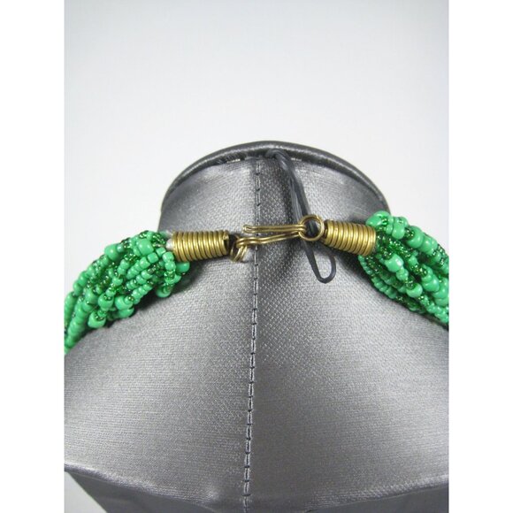 Necklace Glass Beaded Jewelry 22 inch  20 Strands Green Beads Statement - Picture 11 of 12